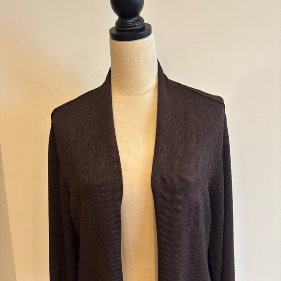 Eileen Fisher Dark Brown Open Front Knit Cardigan Large Preppy Quiet Luxury - Picture 2 of 12